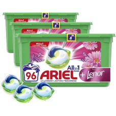 Ariel dolgo delujoče kapsule z mehčalcem Lenor-ja 96 pranj  